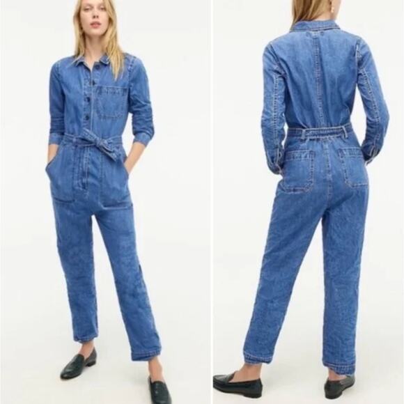 J. CREW x POINT SUR Belted Tie Waist Boiler Denim Jumpsuit Sz 8 {S25}